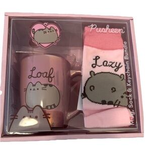 Pusheen Mug, Sock, & Keychain Bundle